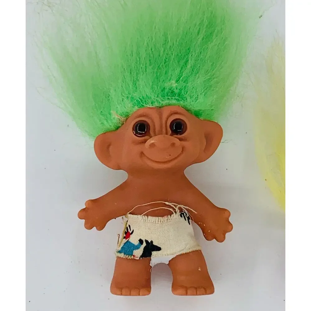 Vintage 1980s Troll Dolls Small Green Hair Mini Yellow Hair Ballarina Altered